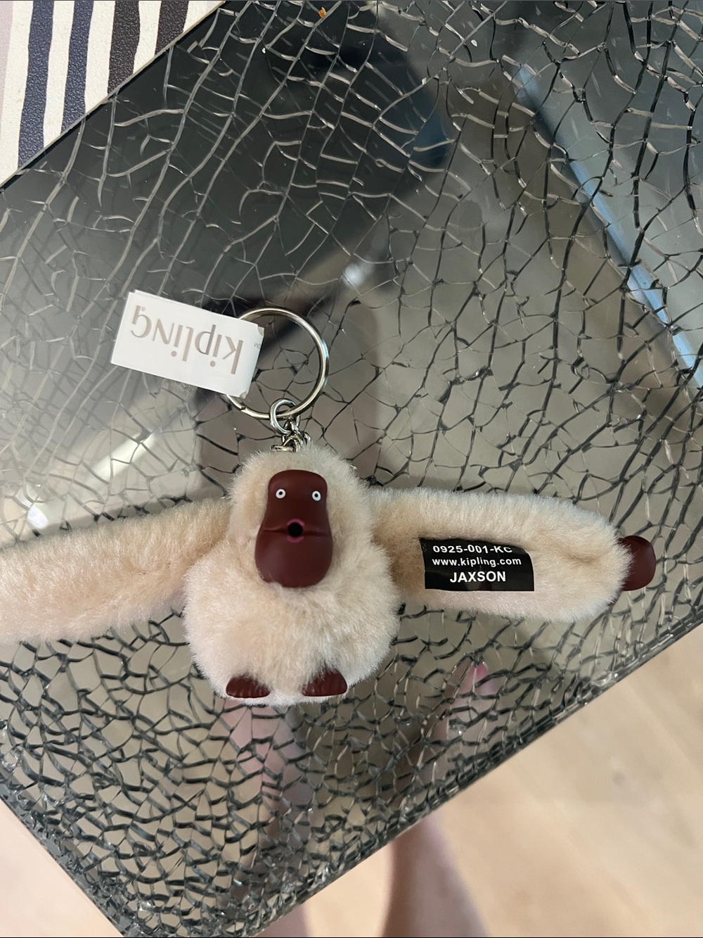 Kipling Jaxson Plush Monkey Keyring in Cream with Brown Accents